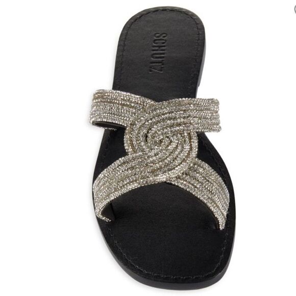 Schutz Alivia Embellished Twist Flat Sandals Used Once - Picture 3 of 12
